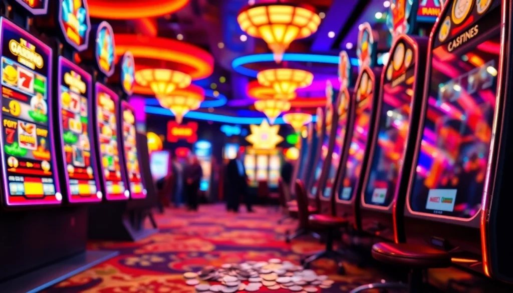 Menangkan permainan di luxury333 dengan mesin slot berwarna cerah dan suasana kasino yang penuh energi.