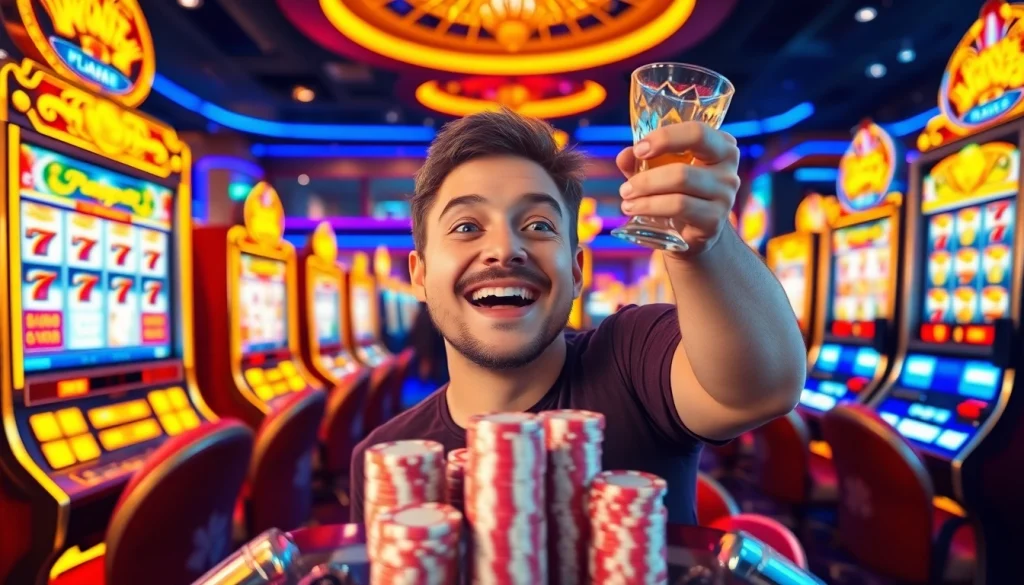 Menampilkan pengalaman menang di luxury777 slot dengan pemain bersorak.