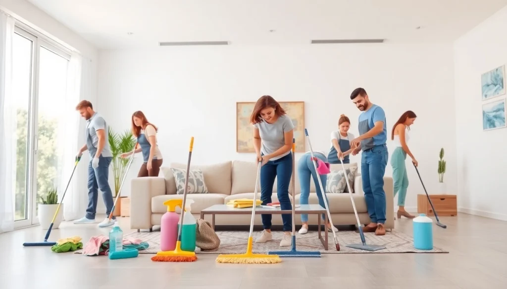 Team of professionals delivering exceptional Cleaning Service in a bright, modern home setting.
