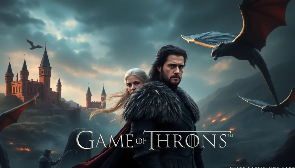 Explore the powerful Game of Thrones cast showcasing key characters in an epic fantasy setting.