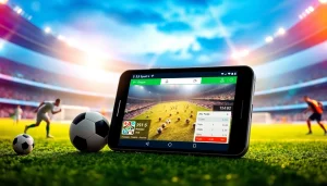 Engaging view of best sports betting apps India displayed on a mobile device among sports elements.
