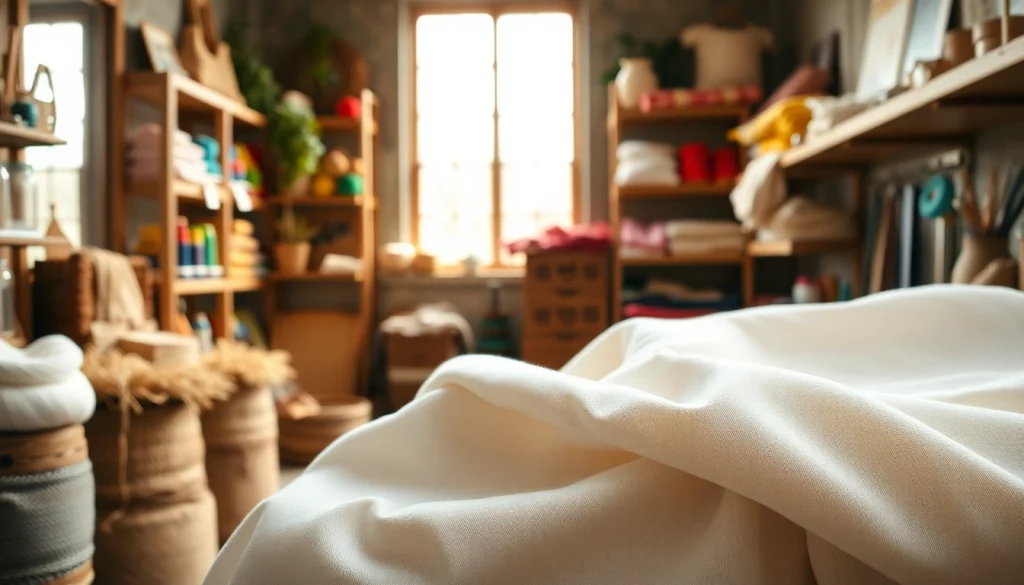 Neem een kijkje naar ongebleekt katoen, prachtig uitgestald in een ambachtelijke werkomgeving.