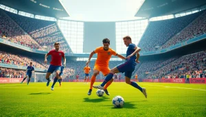 مشهد مثير لمباراة كورة لايف حيث يتنافس اللاعبون في الملعب.