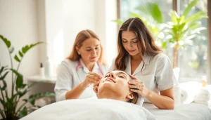 Showcasing Esthetician Marketing Ideas through a spa scene with a professional esthetician applying a facial treatment.