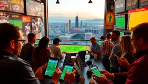 Engaging scene showcasing California sports betting with vibrant atmosphere and betting activities.