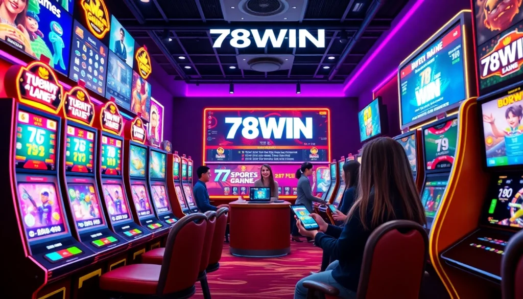 Experience the excitement of แบรนด์ 78WIN with vibrant online gambling scenes showcasing games and friendly service.