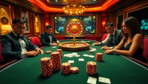 Trải nghiệm trận đấu đầy hồi hộp tại tik 88 với bàn poker sống động, các quân chip và các lá bài được bố trí trong một không gian sang trọng.