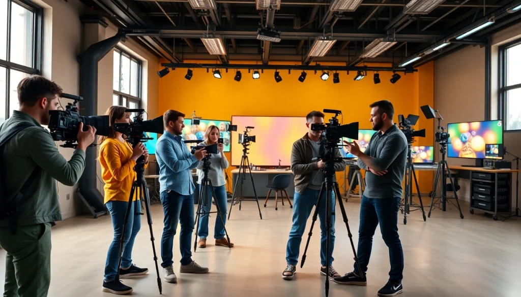 Video Production Company Calgary team collaborating in a professional, modern video studio.