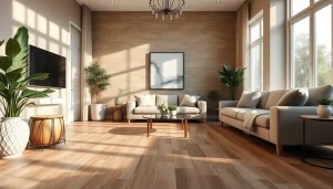 Carrelage imitation parquet dans un salon élégant, alliant élégance et chaleur.