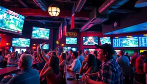Engaged fans in a lively Texas sports betting atmosphere, showcasing excitement and community.