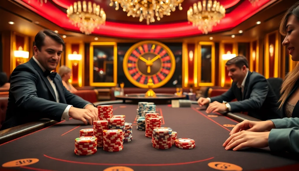 s88 vip poker game scene with dealers, chips, roulette wheel, and excited players