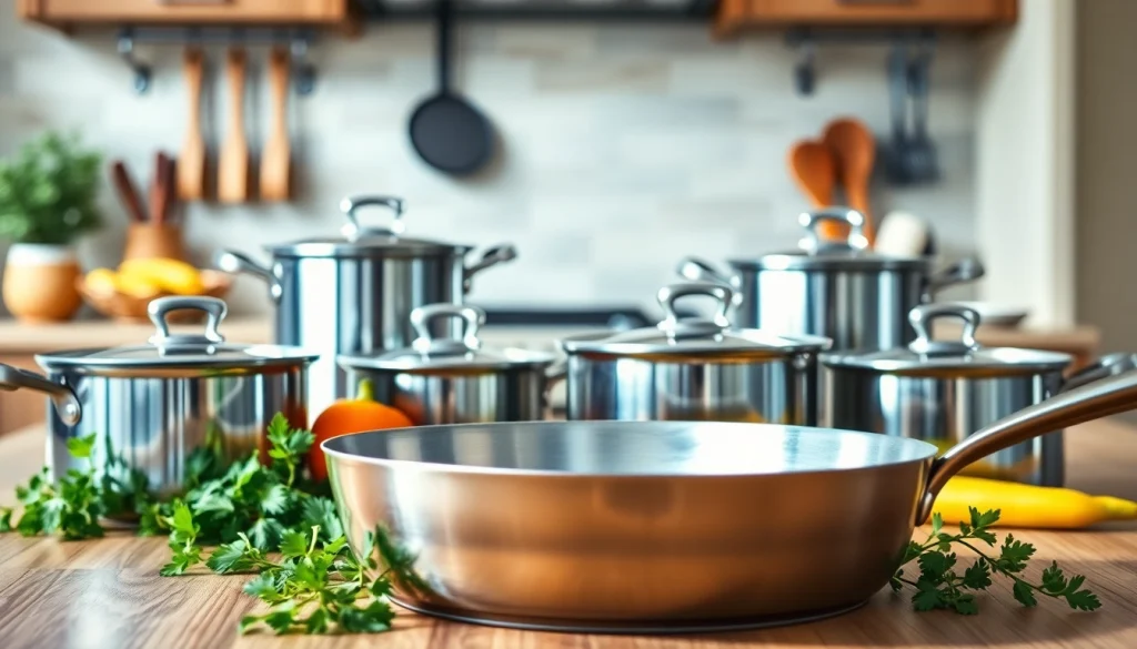 Showcase stainless steel cookware NZ in a modern kitchen setting showcasing quality pots and pans.