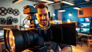 Capture the essence of a Creative Video Production Agency through a dynamic studio scene with professional videography.
