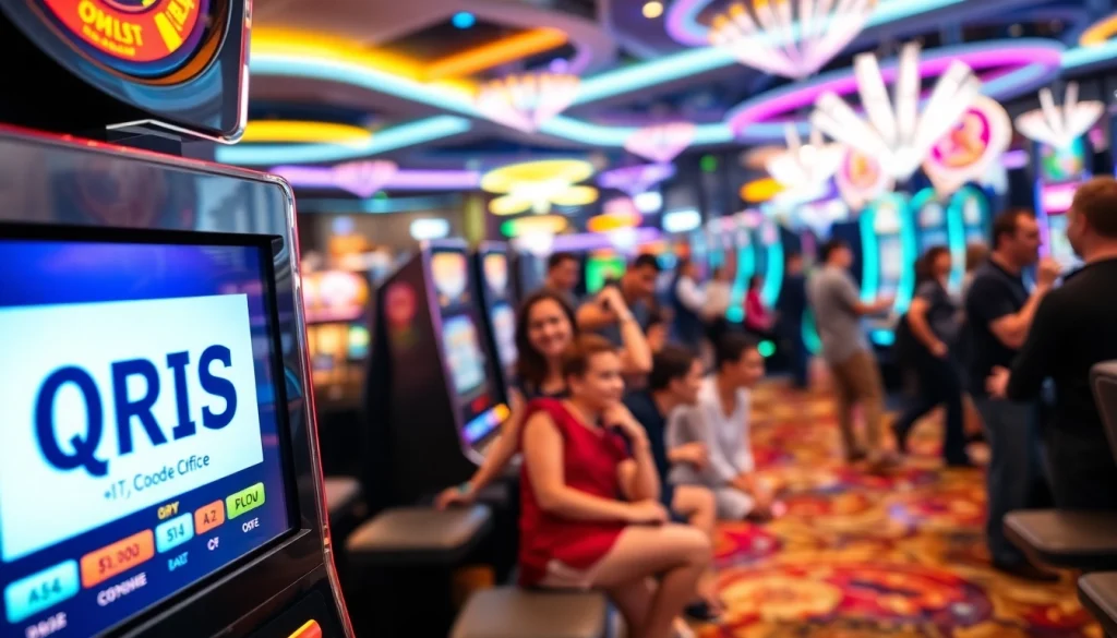 Menyaksikan slot deposit 1000 qris dalam suasana kasino yang ceria dan berwarna-warni.