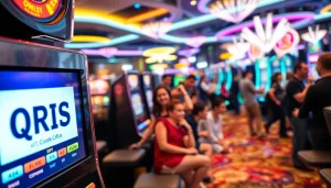 Menyaksikan slot deposit 1000 qris dalam suasana kasino yang ceria dan berwarna-warni.