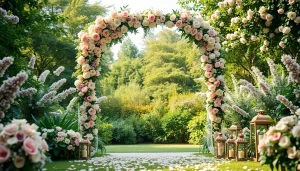 Capture the essence of Clarksburg Wedding Venues with a romantic outdoor garden wedding setting.