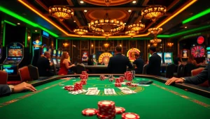 Engaging players at a vibrant blackjack table reflecting the hidden wiki theme in an upscale casino.
