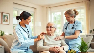 Austin senior home care assistance features caregivers helping seniors in a cozy living room.