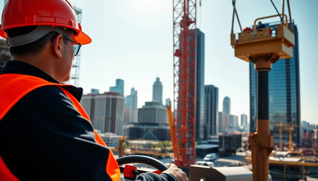 Construction career being demonstrated by a worker operating machinery on-site.