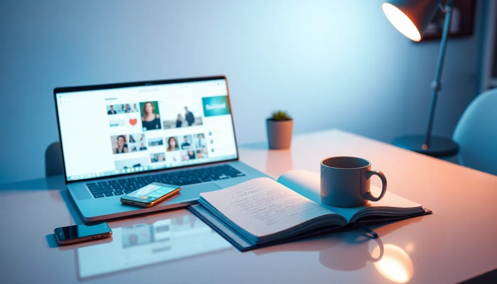 How to find OnlyFans page from social media depicted in a modern workspace with social media elements.