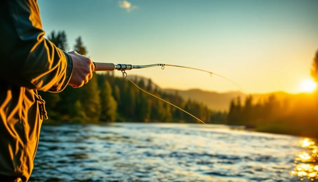 Catch the best fly fishing rods in action with a professional angler at a sunset river.