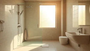 Experience the elegance of sunny shower in a modern bathroom design with natural light.