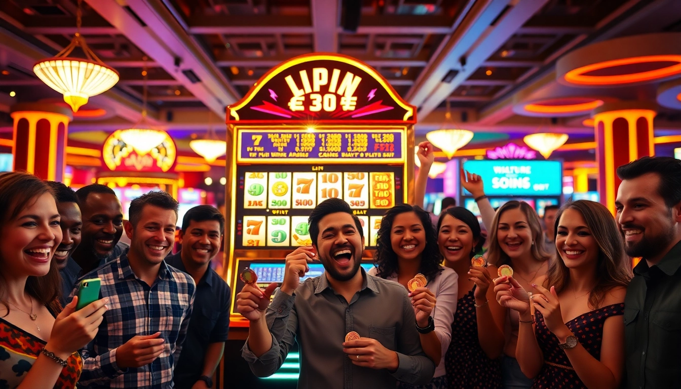 Menangkan slot depo 1k dengan mesin slot yang glamor dan pemain bersemangat di kasino.
