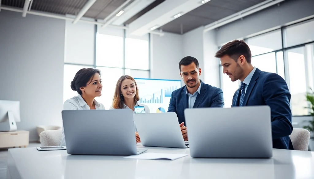 Analyzing competitive intelligence data by a professional team in a modern office setting.