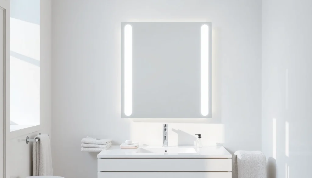 Enhance your space with a stylish mirror with Lights in a modern bathroom setting.