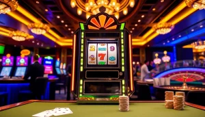 IDNSlot gaming experience showcased at a vibrant casino with elegant slot machines and tables