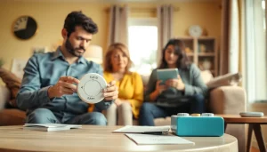 Carbon monoxide detector beeping alerts in a family home setting, emphasizing safety and vigilance.