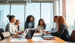 Business growth insights through collaboration in a modern office setting with a professional team.