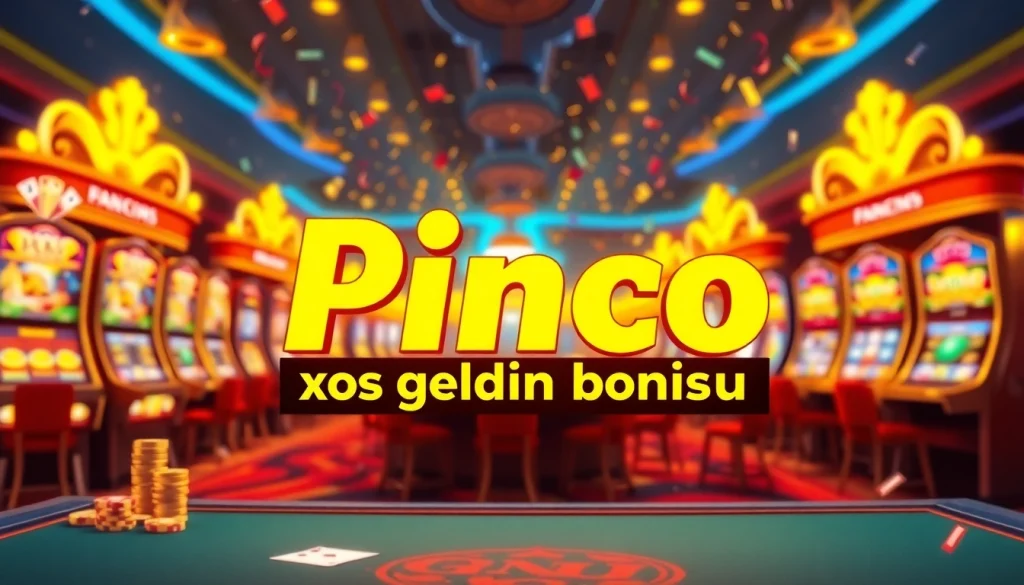Pinco Casino xos geldin bonusu ilə enerjili kazino atmosferində oyunçular.