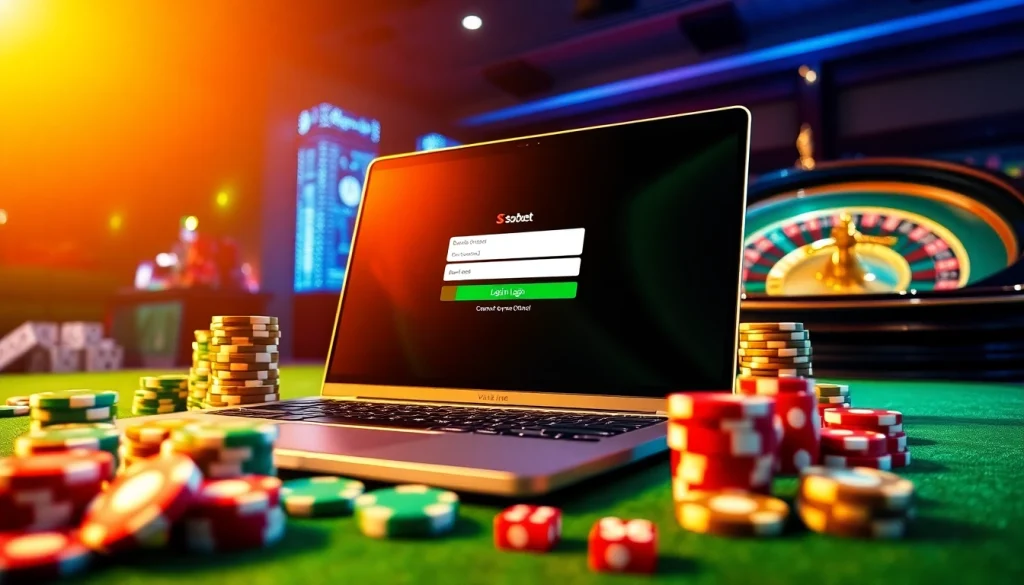 Access sbobet login for online gambling with vibrant casino elements and a sleek interface.