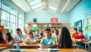 Dynamic classroom scene illustrating education equity with diverse students learning.