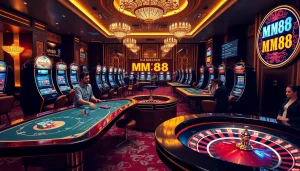 Experience thrilling gameplay at MM88 with luxurious casino elements and vibrant betting scenes.