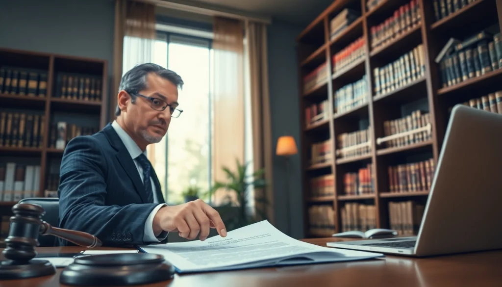 Engaging real estate lawyer advising a client in a bright office setting.