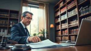 Engaging real estate lawyer advising a client in a bright office setting.