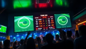 Soccer scoreboard showcasing live statistics for ผลบอลสดgo, energizing fans in a sports bar.