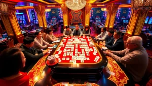 Players enjoy link mahjong in a vibrant casino setting filled with excitement.