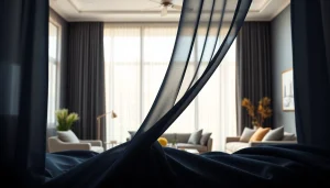 Verduisterende gordijnen die elegant vallen in een modern interieur met natuurlijke verlichting.