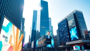 Analiza rynku technologicznego 2025 z futurystycznym miastem i nowoczesnymi technologiami.