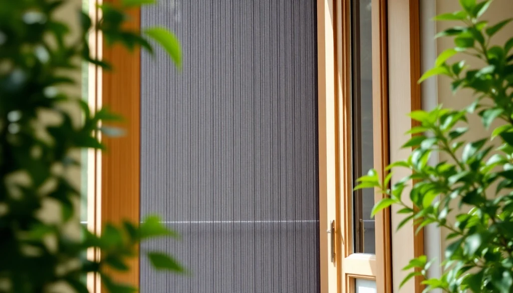 Moskitiery na drzwi balkonowe montowane w eleganckich drzwiach na tle zieleni.