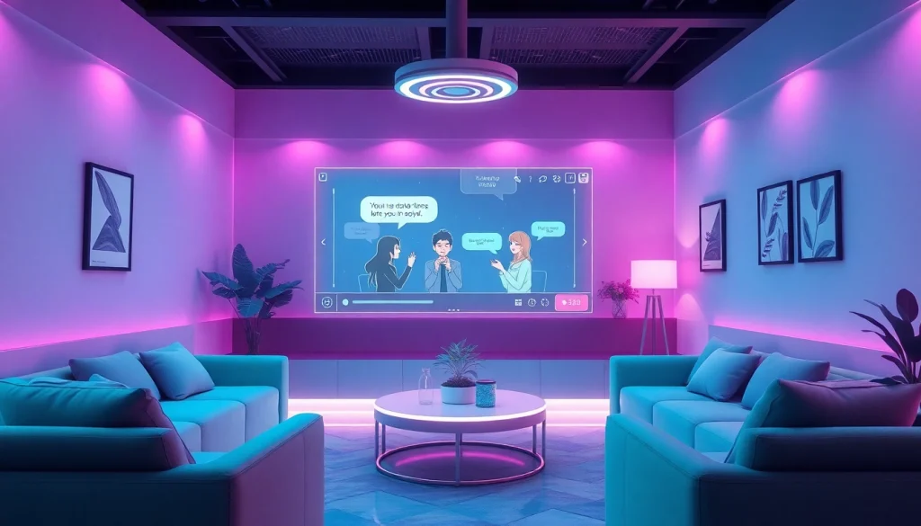 Exploring free nsfw ai chatbot interactions in a futuristic lounge setting.