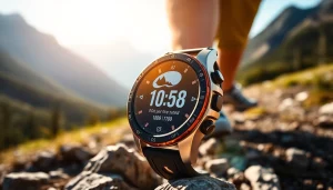 View of the Explorer Plus GPS Smart Watch showcasing its GPS functionality during an outdoor adventure.