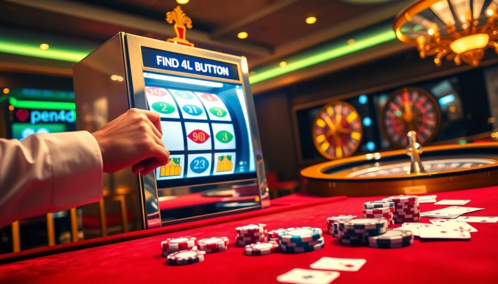 Experience the thrill of winning at pen4d's vibrant slot machine, surrounded by exciting casino elements.
