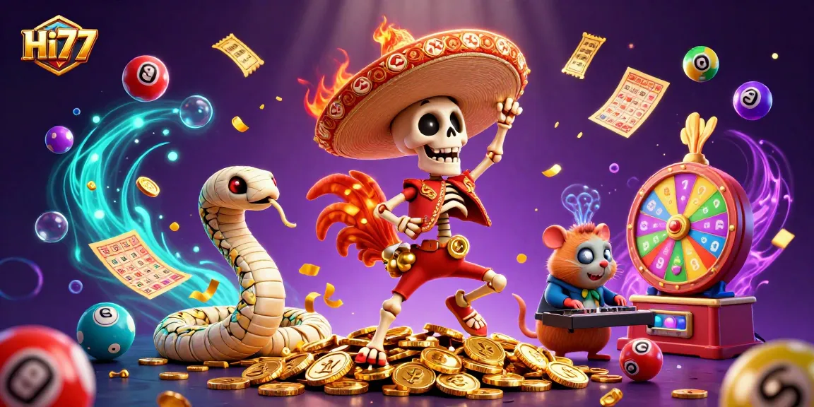 Engage with thrilling Hi77 betting action through a vibrant illustration showcasing winners and dynamic game elements.