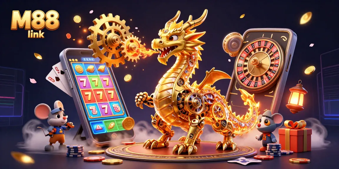 Experience the M88 link with vibrant casino elements in an ultra-detailed illustration.