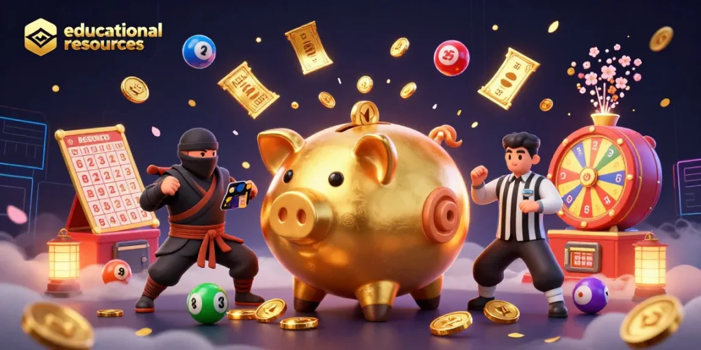 Engaging educational resources image showcasing gambling elements and characters in action.